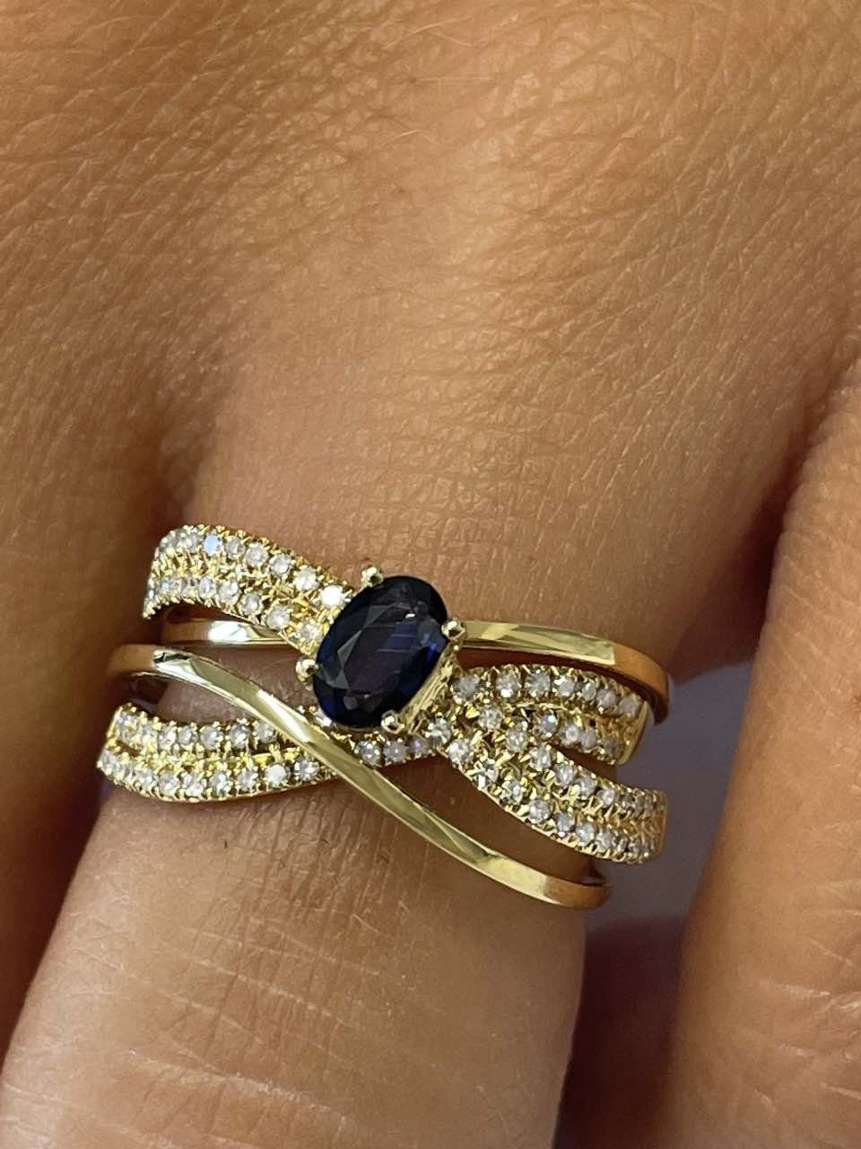 CHIATI alianzas cruzadas con brillantes en oro amarillo y zafiro - Roman Joyero