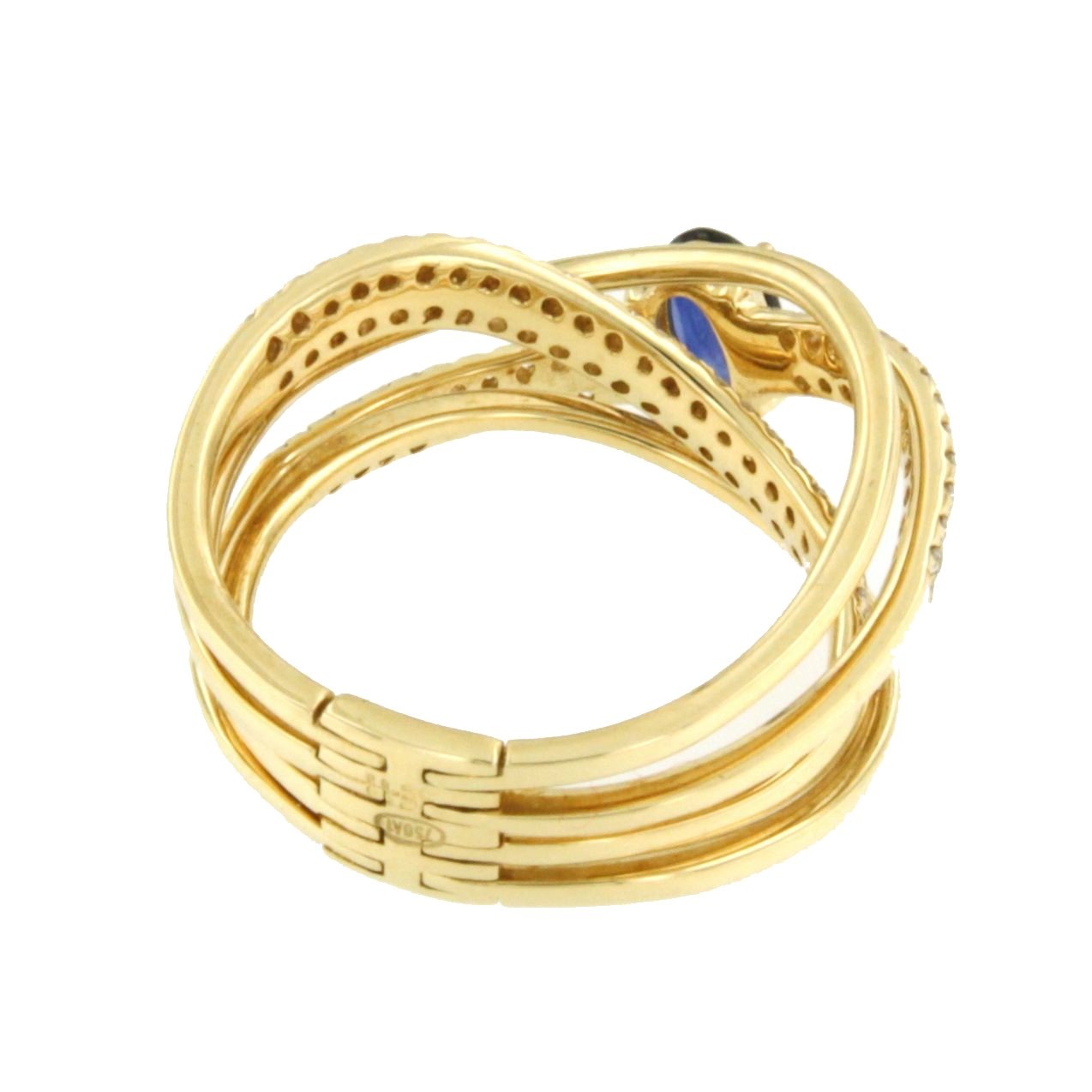 CHIATI alianzas cruzadas con brillantes en oro amarillo y zafiro - Roman Joyero