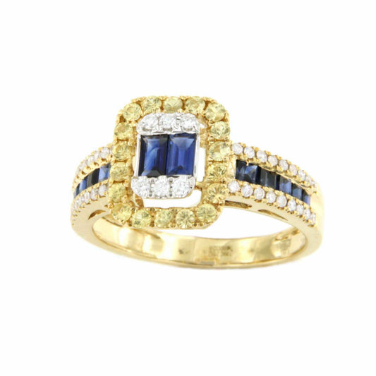 ASPETTA anillo oro amarillo con brillantes y zafiros dos colores - Roman Joyero