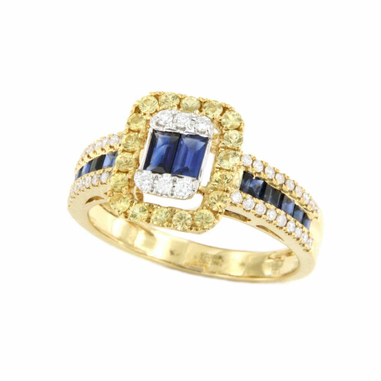 ASPETTA anillo oro amarillo con brillantes y zafiros dos colores - Roman Joyero