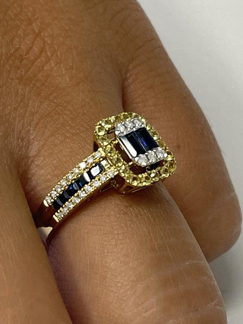 ASPETTA anillo oro amarillo con brillantes y zafiros dos colores - Roman Joyero