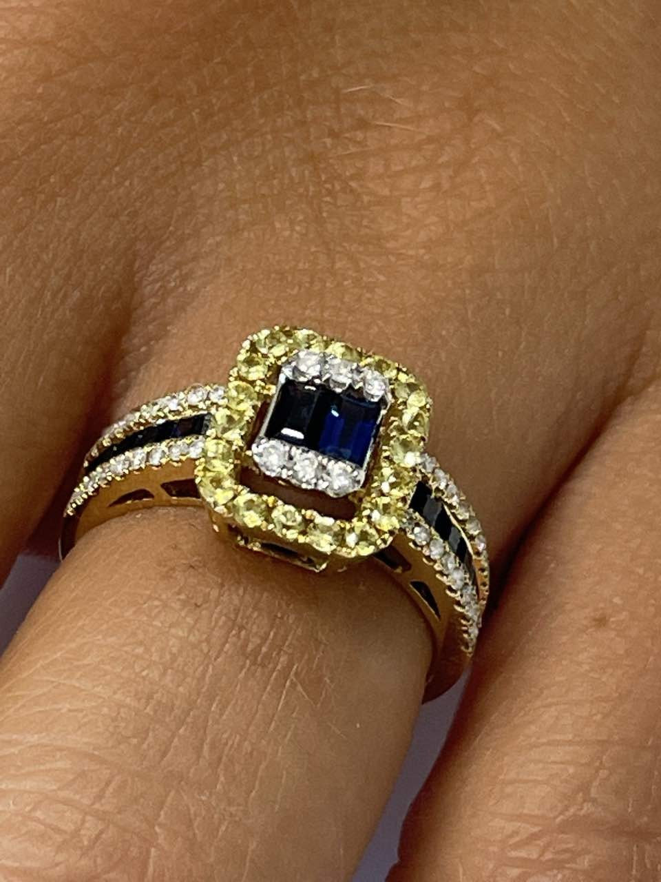 ASPETTA anillo oro amarillo con brillantes y zafiros dos colores - Roman Joyero