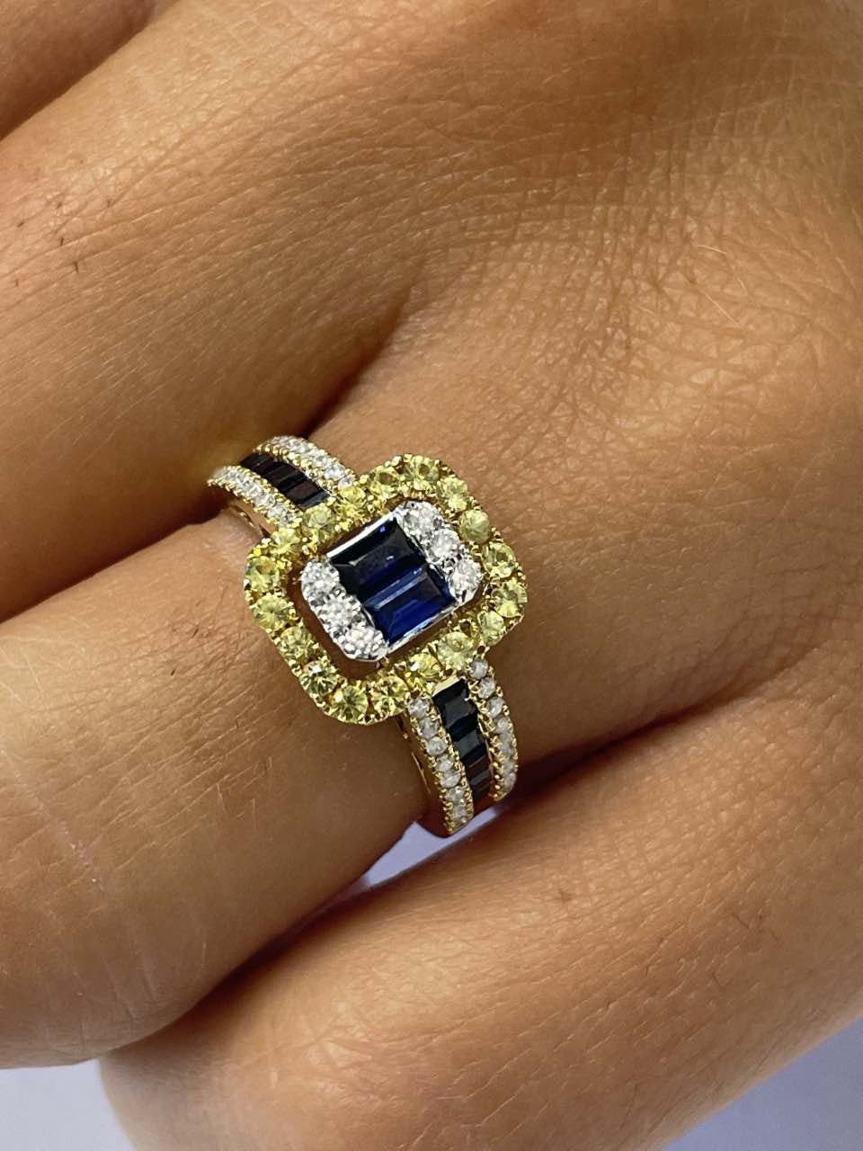 ASPETTA anillo oro amarillo con brillantes y zafiros dos colores - Roman Joyero