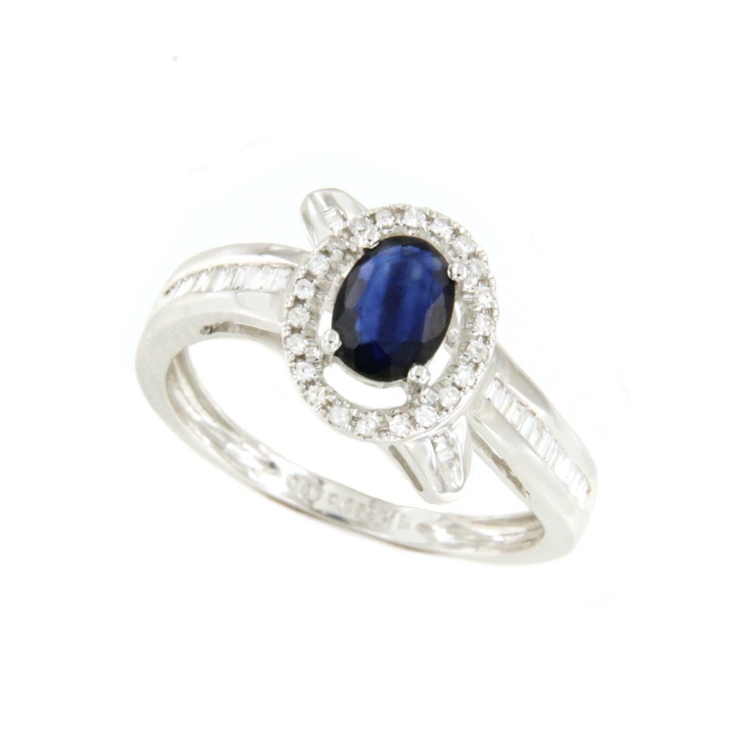 SANTORINI anillo con zafiro brillantes y baguettes en oro blanco 18 k - Roman Joyero