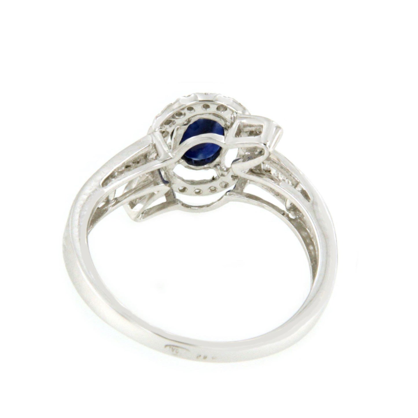 SANTORINI anillo con zafiro brillantes y baguettes en oro blanco 18 k - Roman Joyero