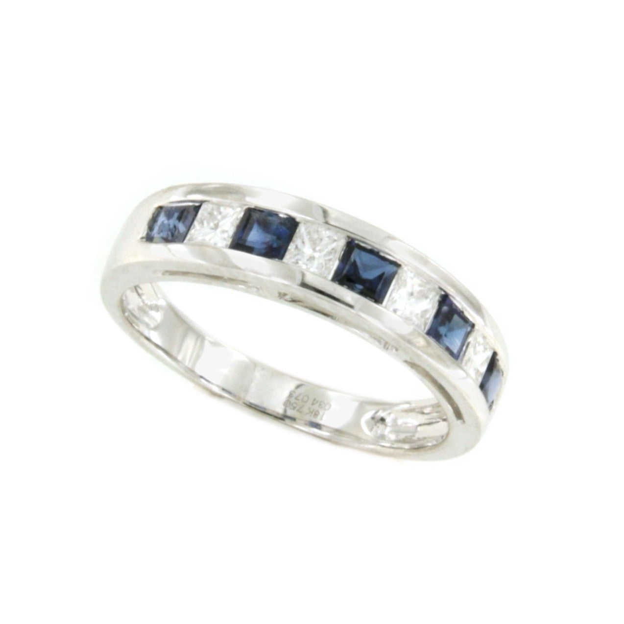 FLAMENCO alianza de diamante princesas y zafiros en oro blanco 18 k - Roman Joyero
