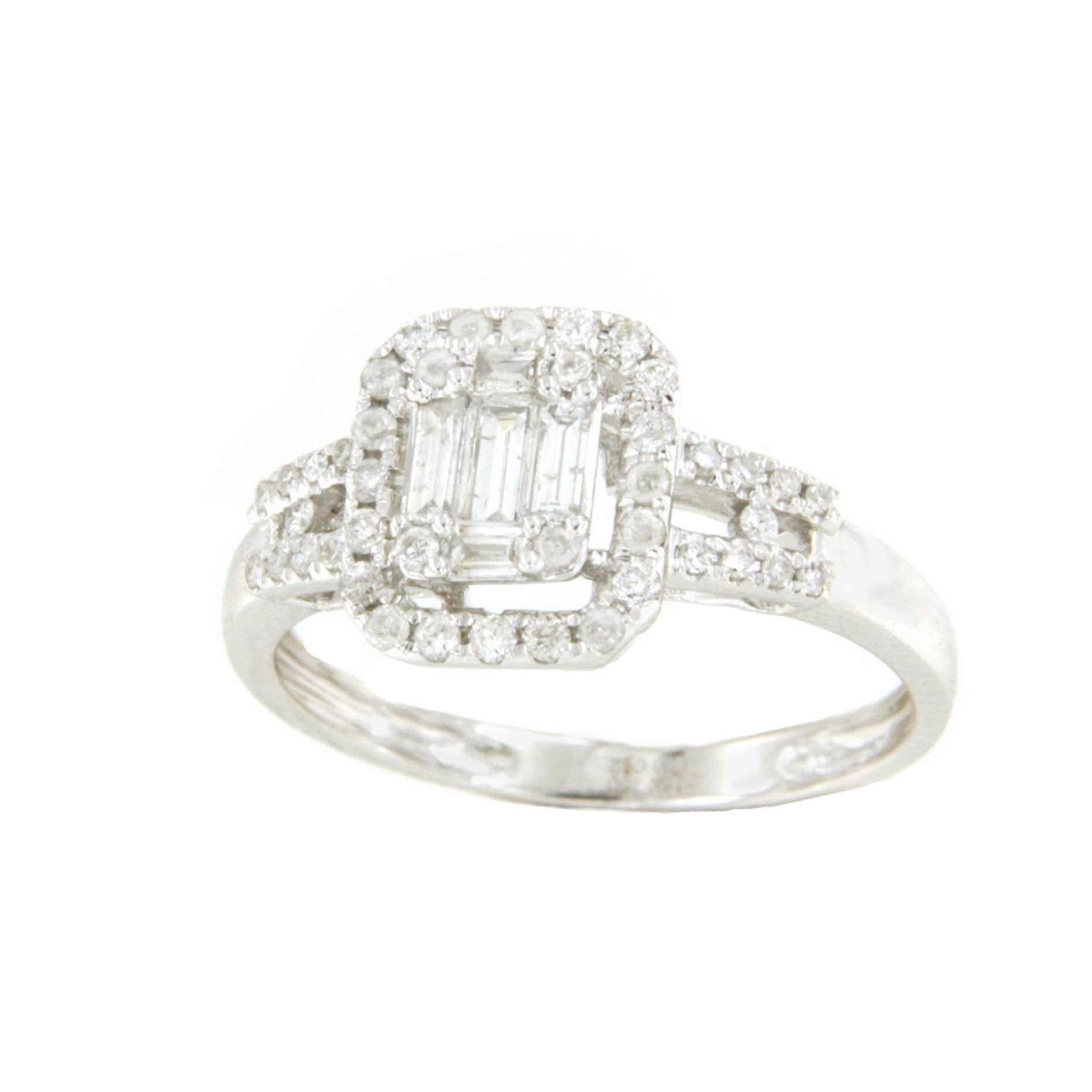 Anillo BALLET centro de baguettes rodeado de brillantes oro blanco - Roman Joyero