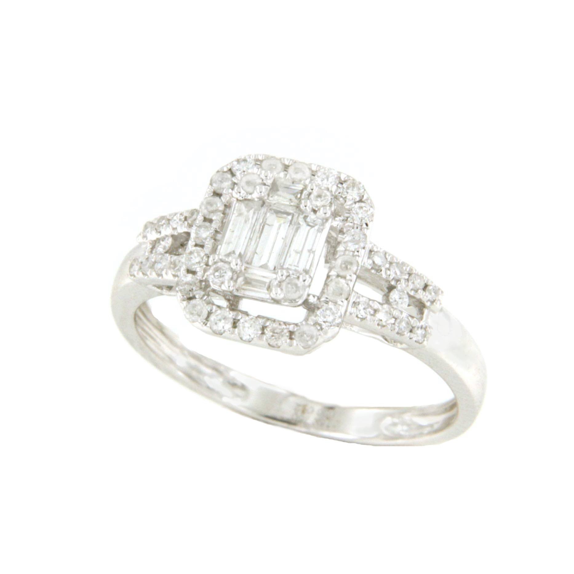 Anillo BALLET centro de baguettes rodeado de brillantes oro blanco - Roman Joyero