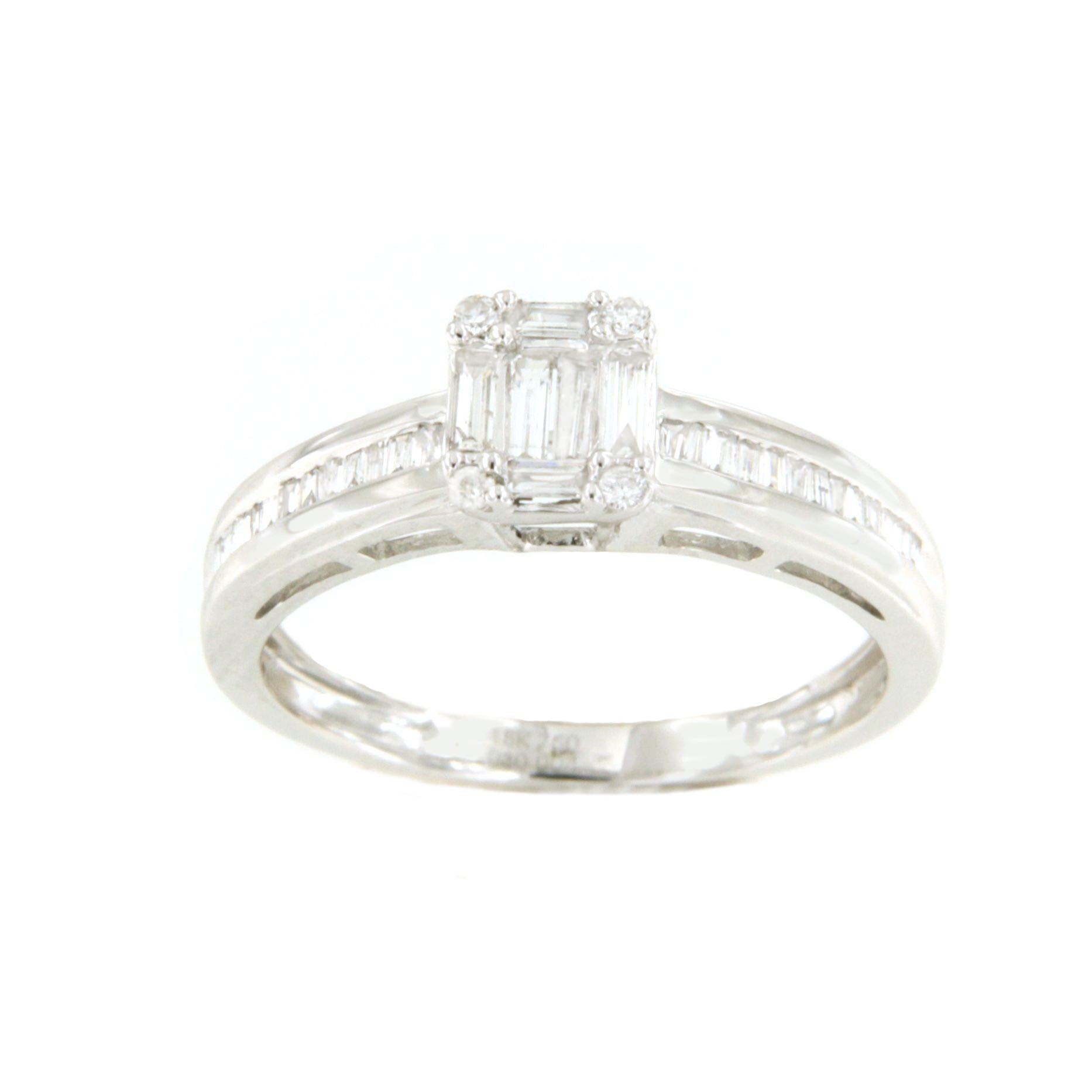 SWING anillo con centro baguettes y taipes en oro blanco 18K