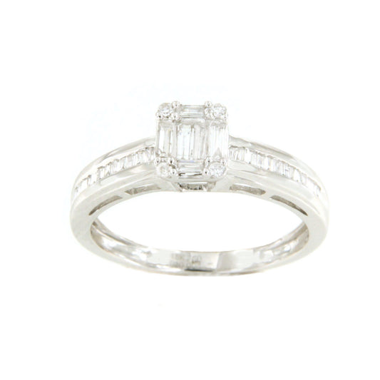 SWING anillo con centro baguettes y taipes en oro blanco 18K