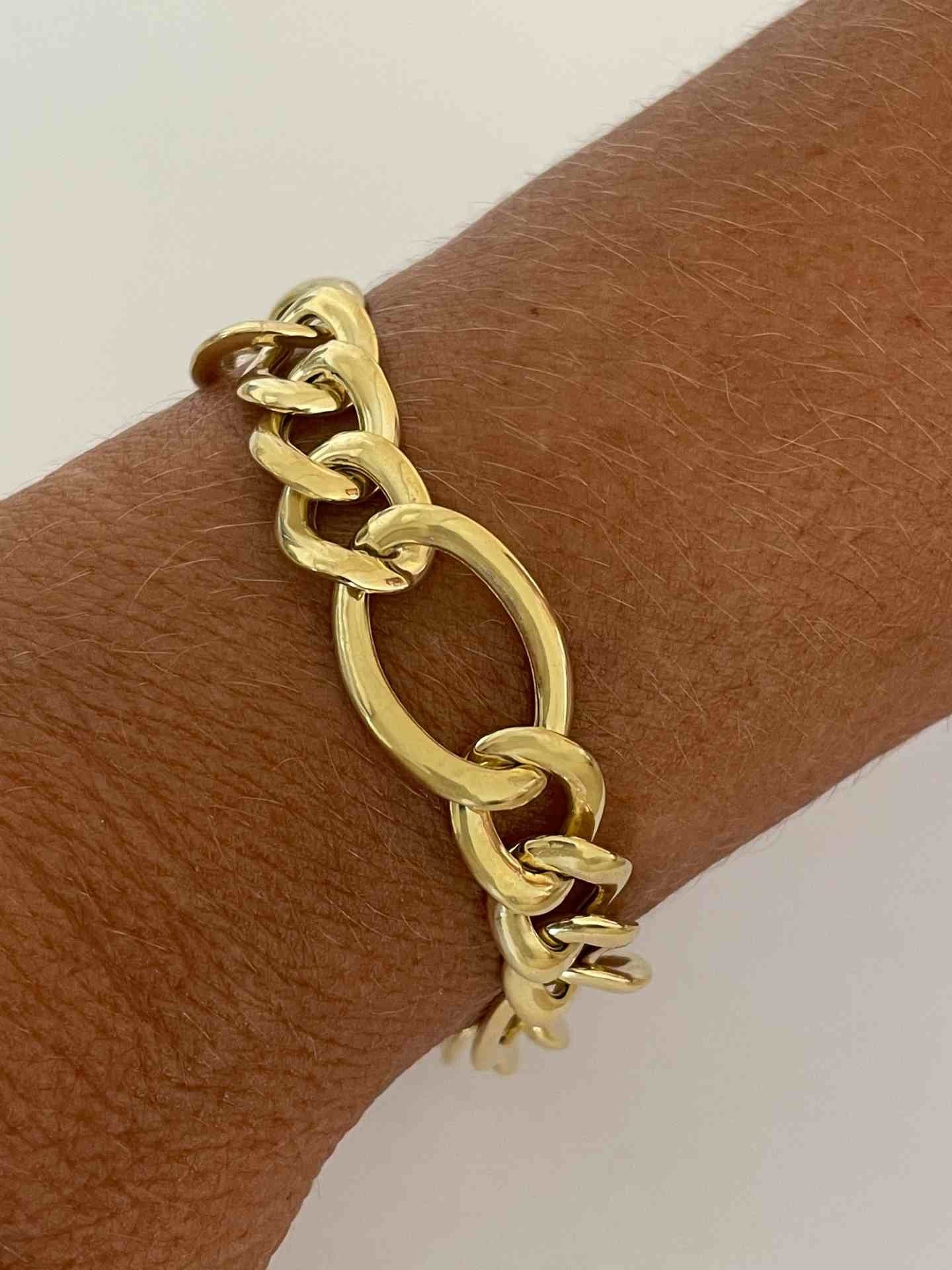 MAUI pulsera plata 1ª ley bañada oro eslabones barbados 3 X 1 - Roman Joyero