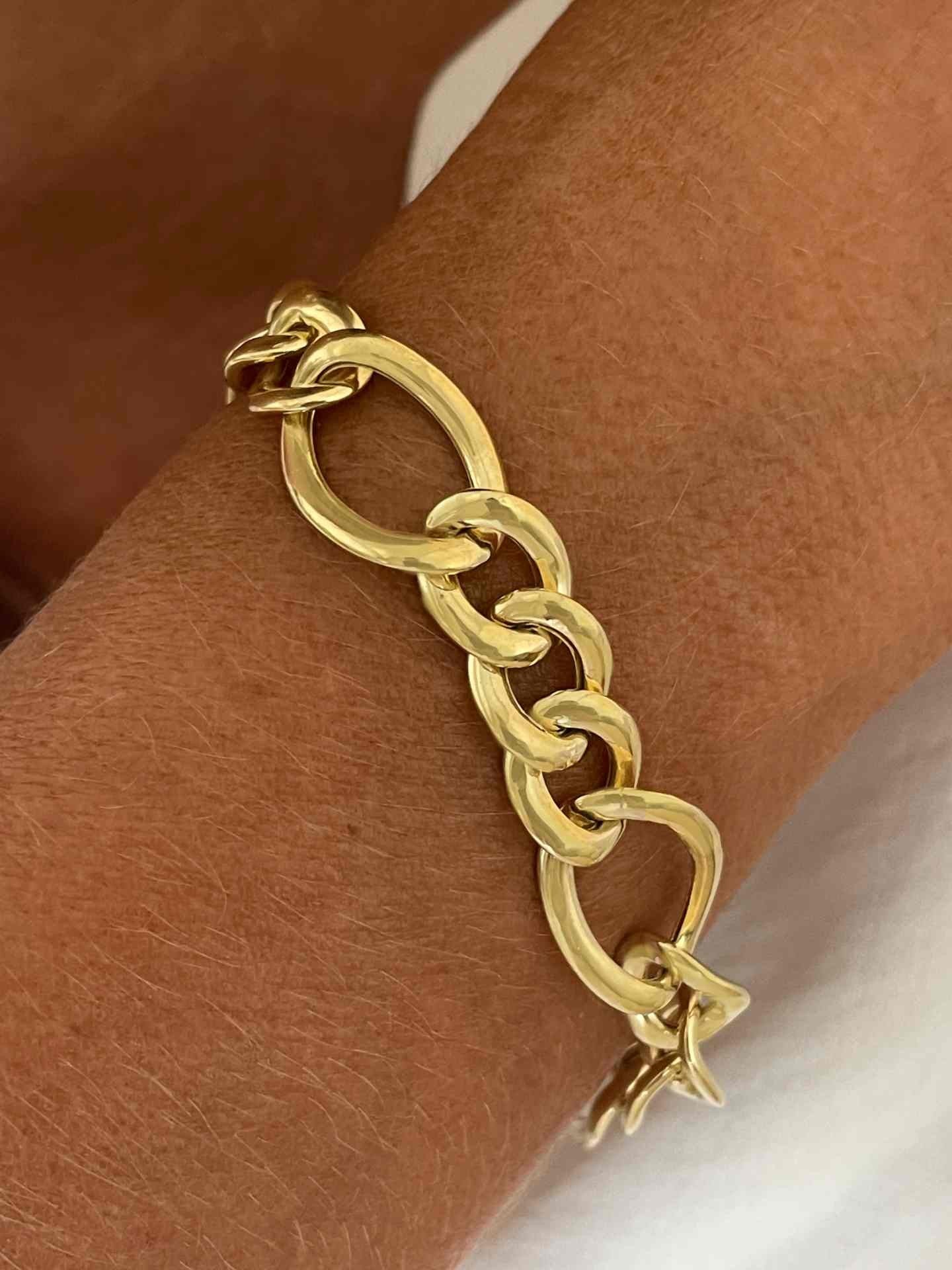 MAUI pulsera plata 1ª ley bañada oro eslabones barbados 3 X 1 - Roman Joyero