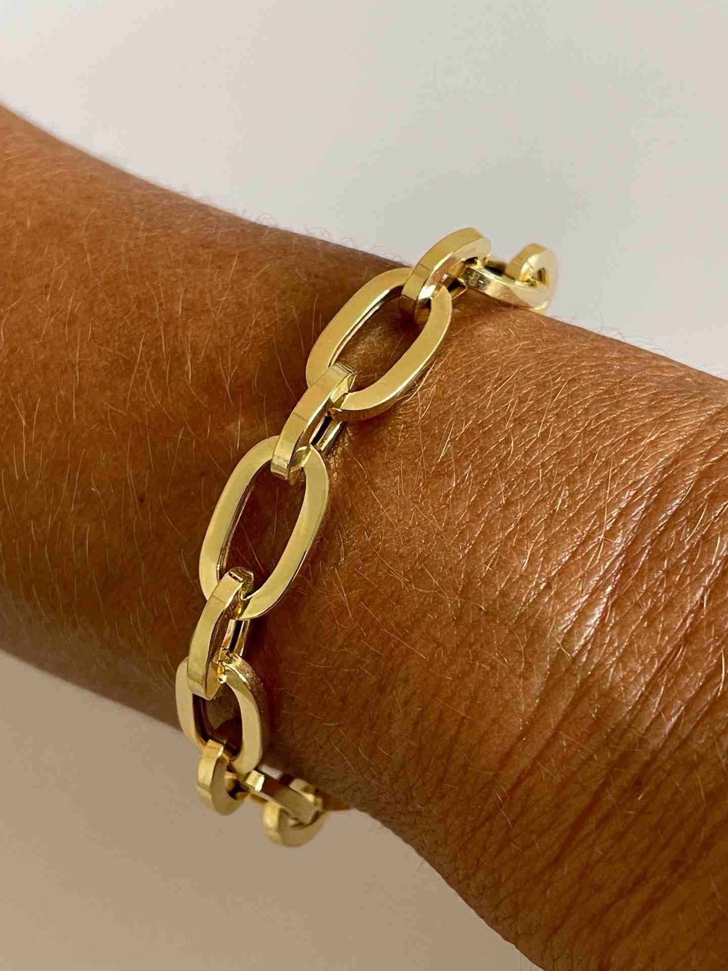 MERIDA pulsera plata 1ª ley bañada oro eslabones ovalados