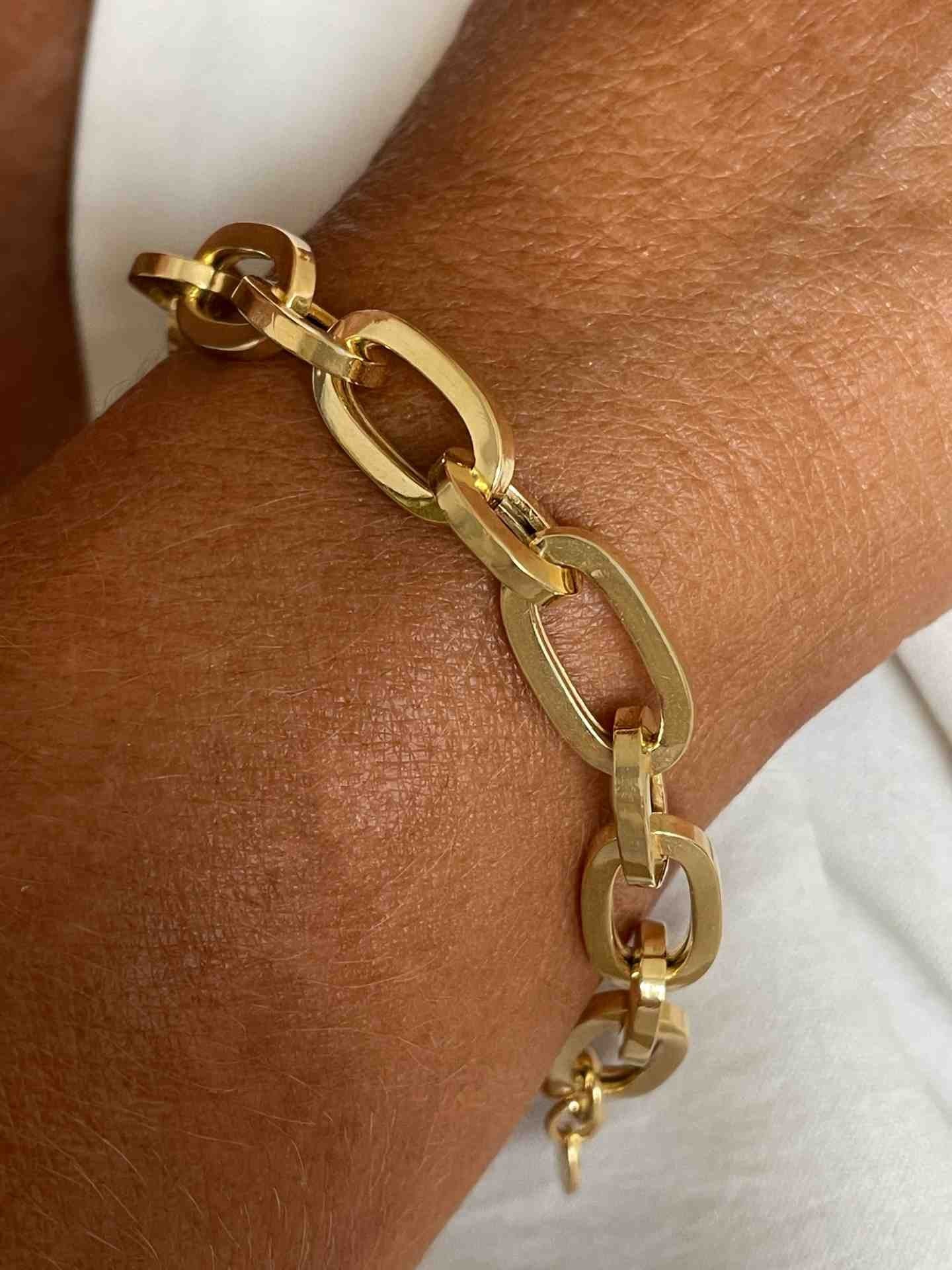 MERIDA pulsera plata 1ª ley bañada oro eslabones ovalados