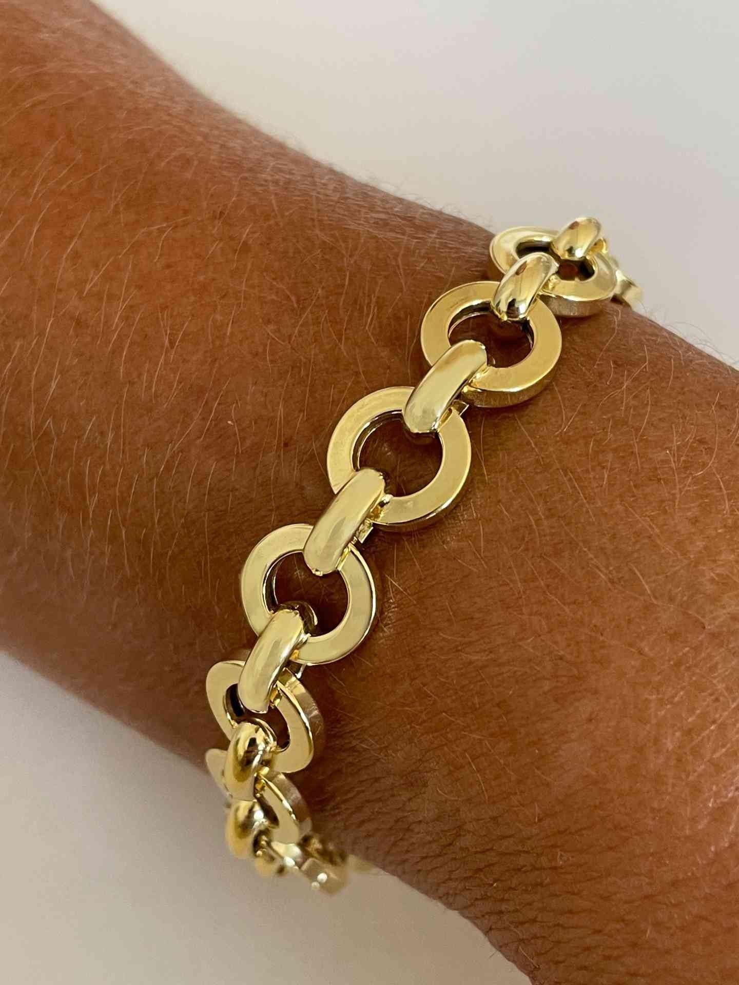 SETENIL pulsera plata 1ª ley bañada oro eslabones de círculos - Roman Joyero