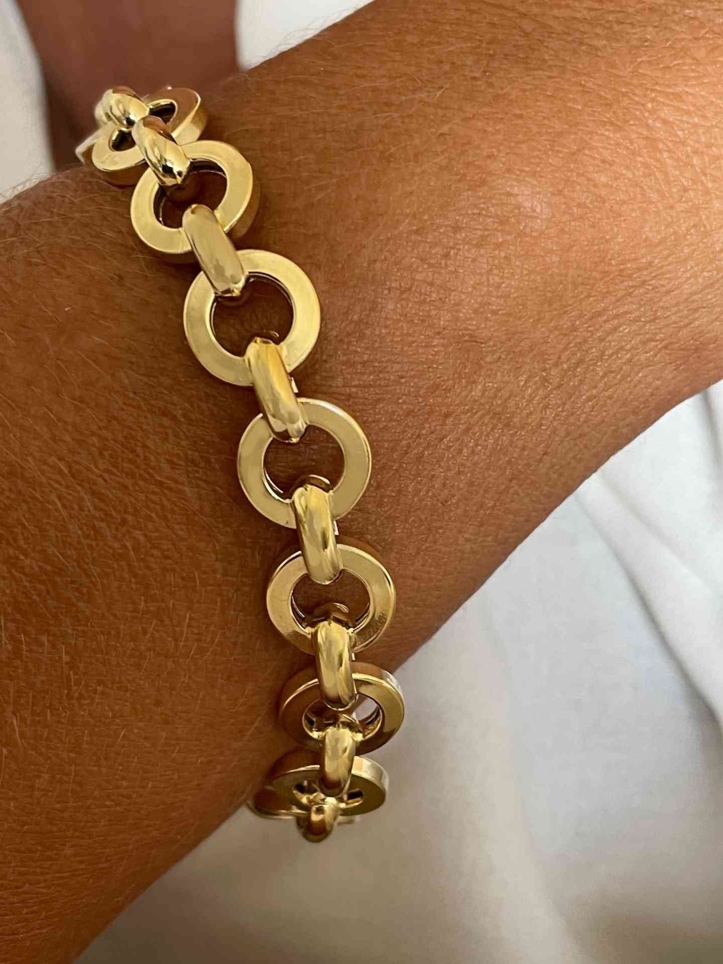 SETENIL pulsera plata 1ª ley bañada oro eslabones de círculos - Roman Joyero