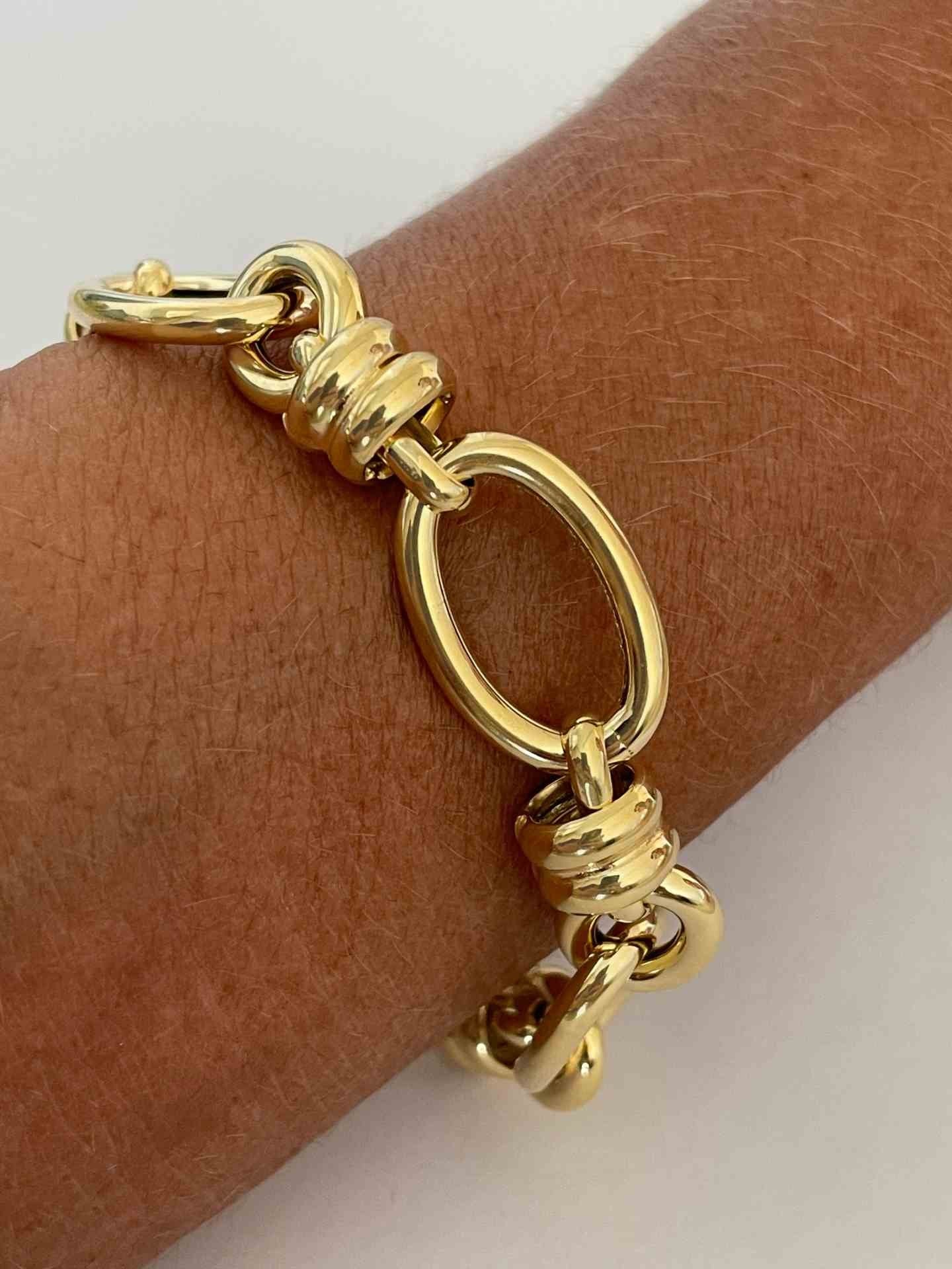 MACERATA pulsera plata 1ª ley bañada oro eslabones huecos