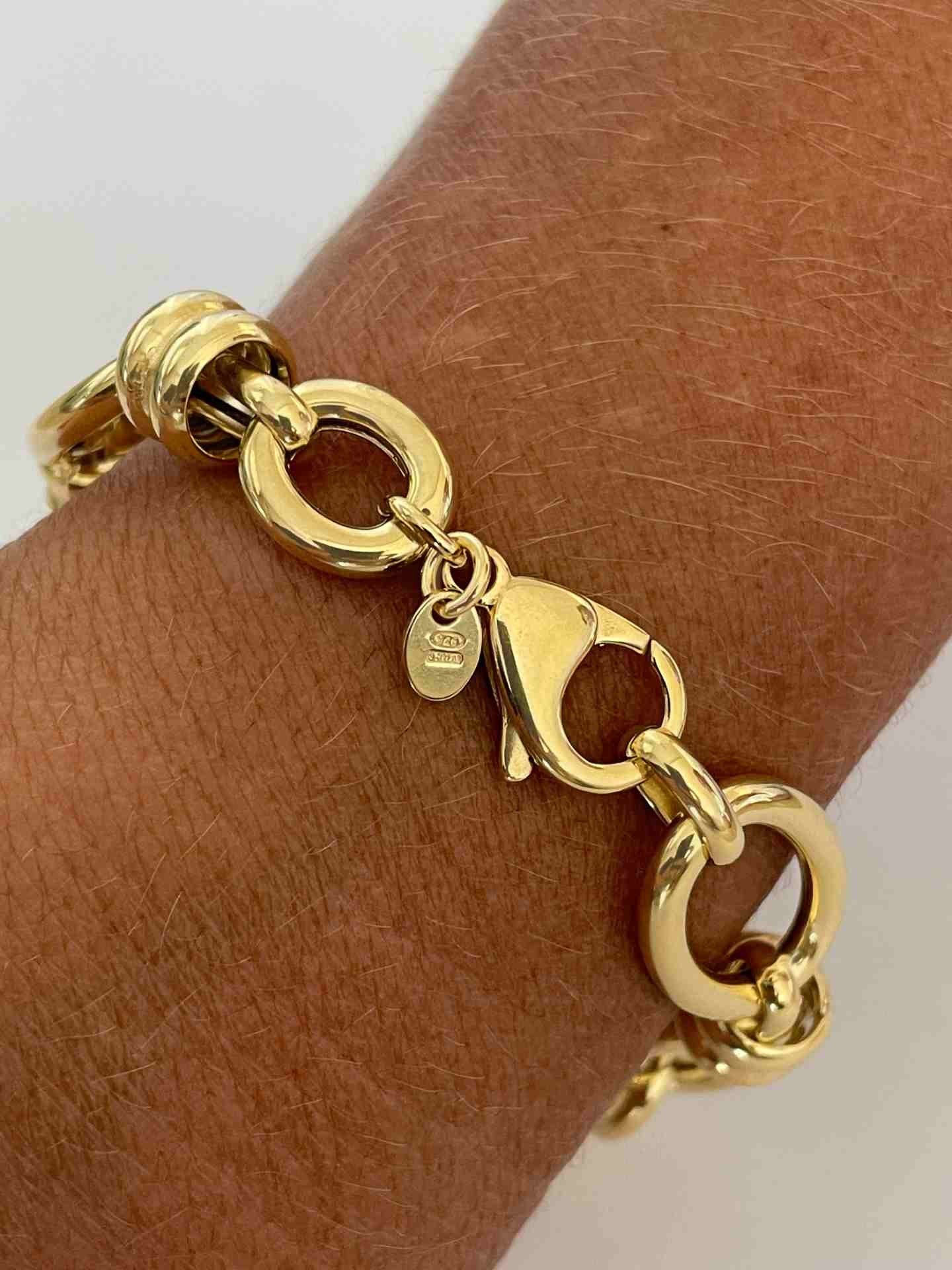 MACERATA pulsera plata 1ª ley bañada oro eslabones huecos