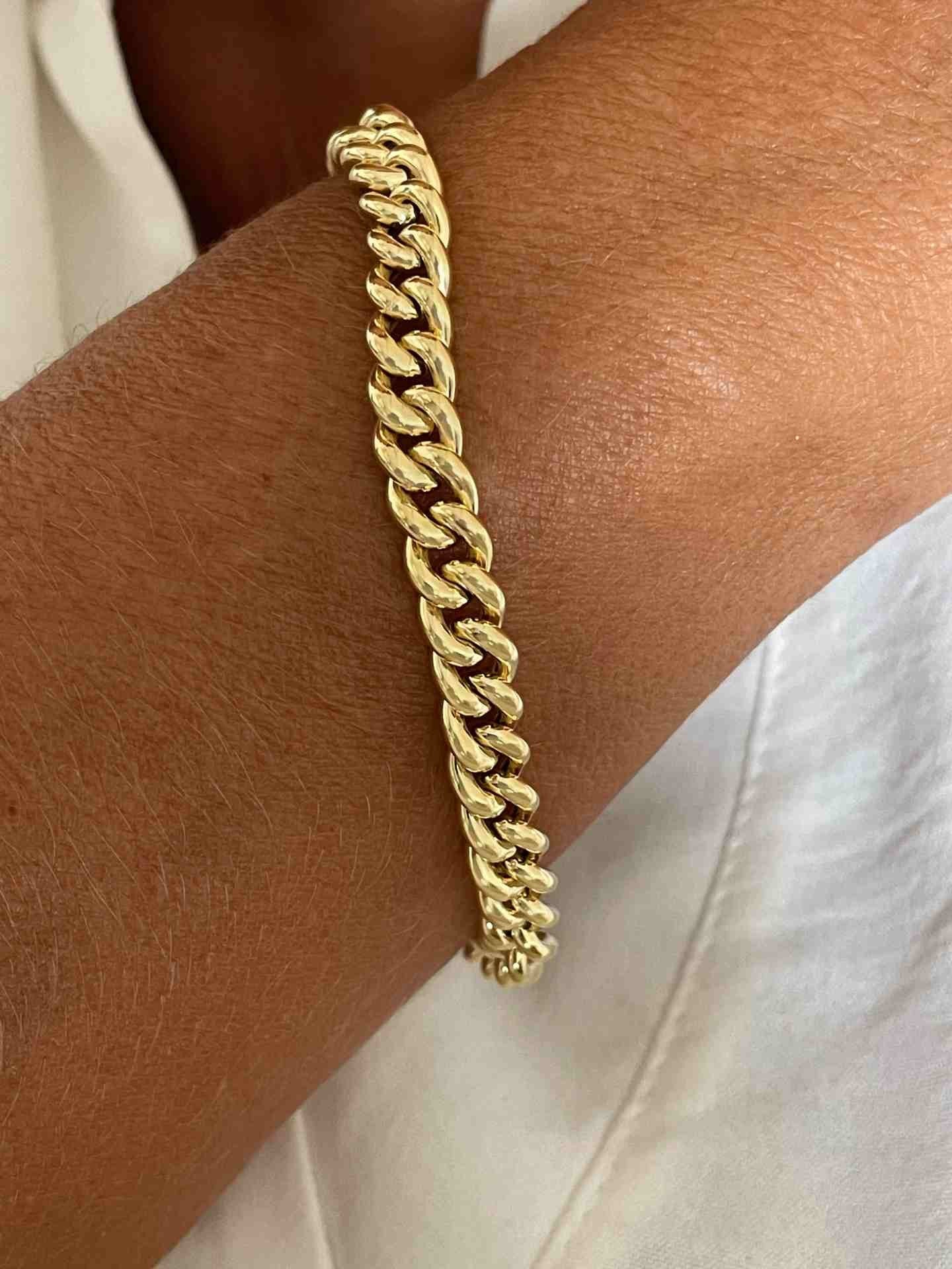 CAGLIARI pulsera plata 1ª ley bañada oro eslabones barbados