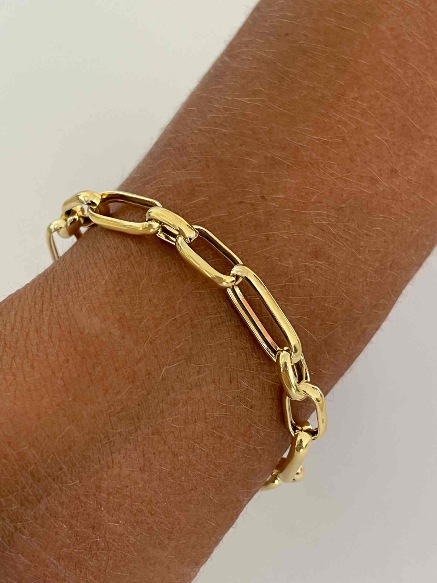 VITERBO pulsera plata 1ª ley bañada oro eslabones alargados - Roman Joyero