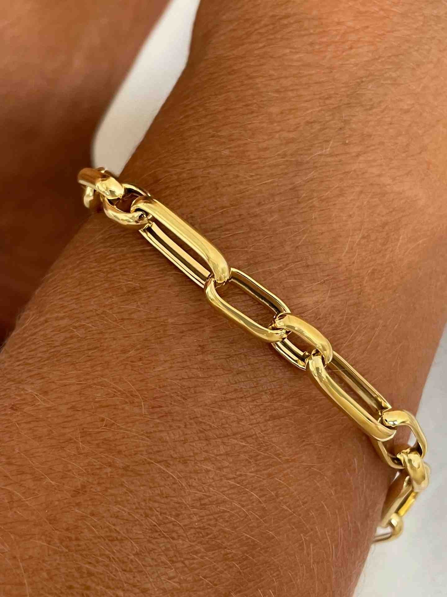 VITERBO pulsera plata 1ª ley bañada oro eslabones alargados - Roman Joyero