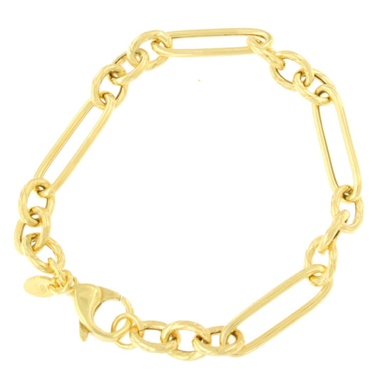 MARSALA pulsera plata 1ª ley bañada oro eslabones diferentes - Roman Joyero