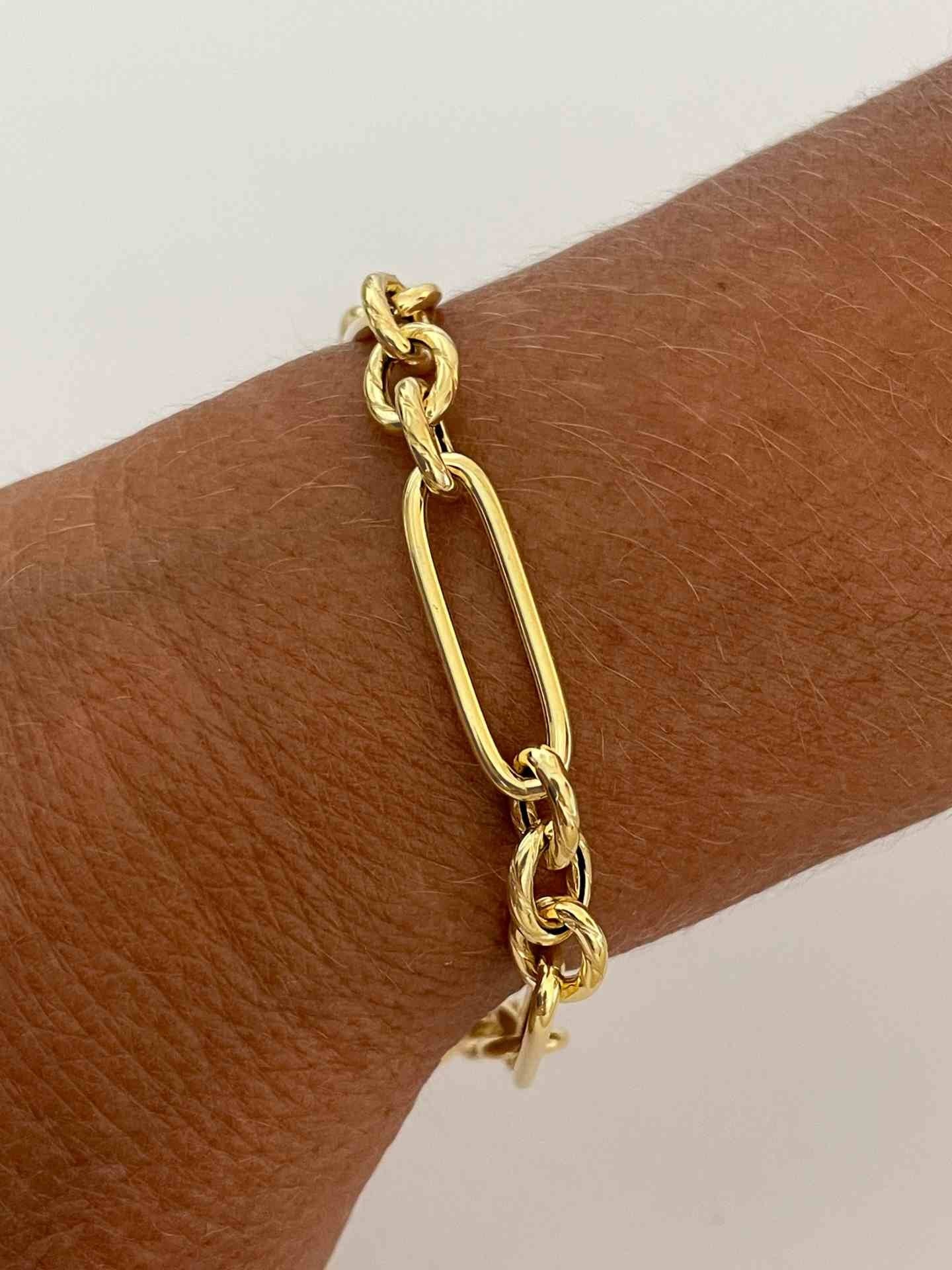 MARSALA pulsera plata 1ª ley bañada oro eslabones diferentes - Roman Joyero