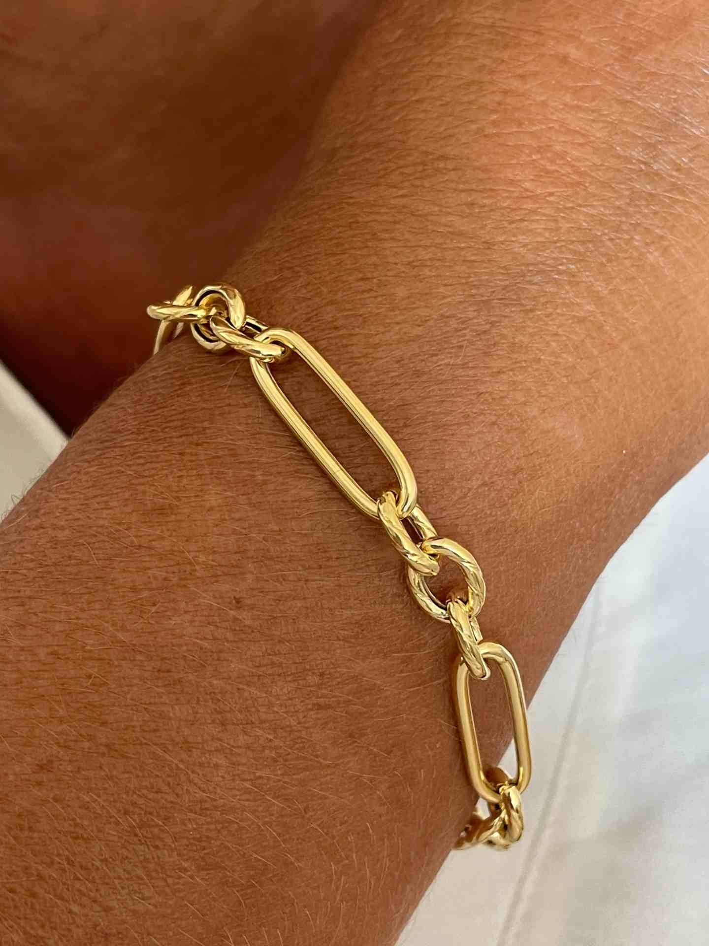 MARSALA pulsera plata 1ª ley bañada oro eslabones diferentes - Roman Joyero