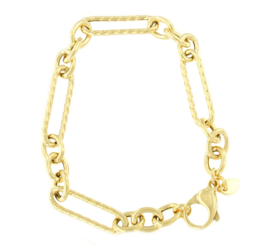 PUNTA ALA pulsera plata 1ª ley bañada oro eslabones lisos y mate - Roman Joyero