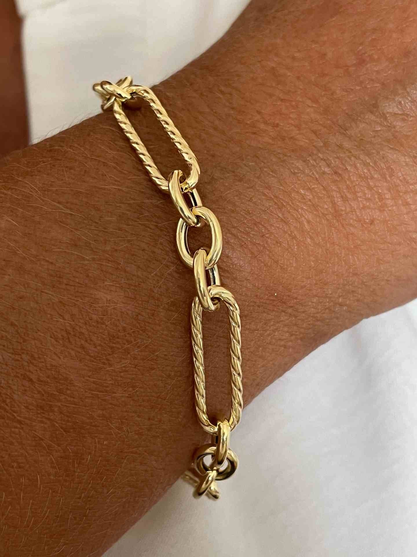 PUNTA ALA pulsera plata 1ª ley bañada oro eslabones lisos y mate - Roman Joyero