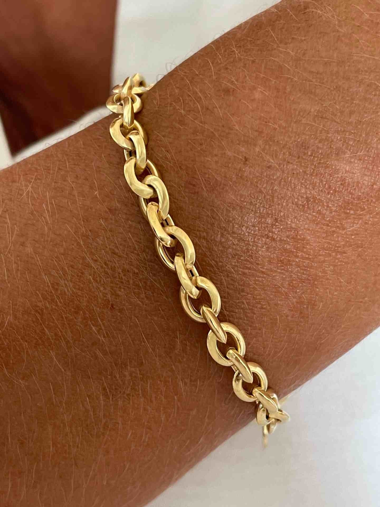 KAVAS pulsera plata 1ª ley bañada oro eslabones lisos afinado - Roman Joyero