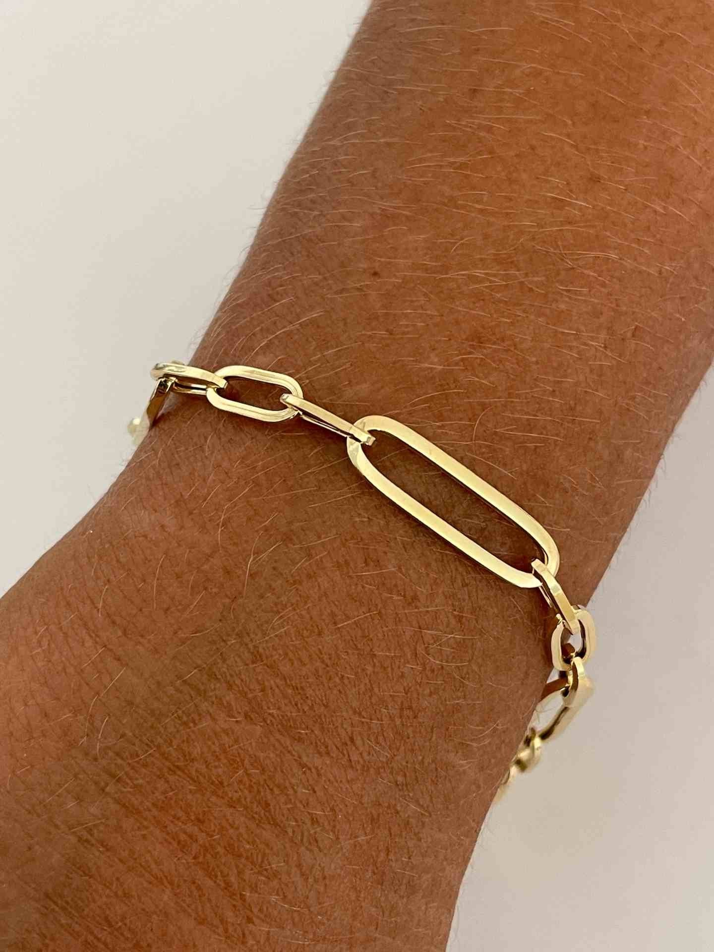 VICENZA pulsera plata 1ª ley bañada oro eslabones lisos alargados - Roman Joyero