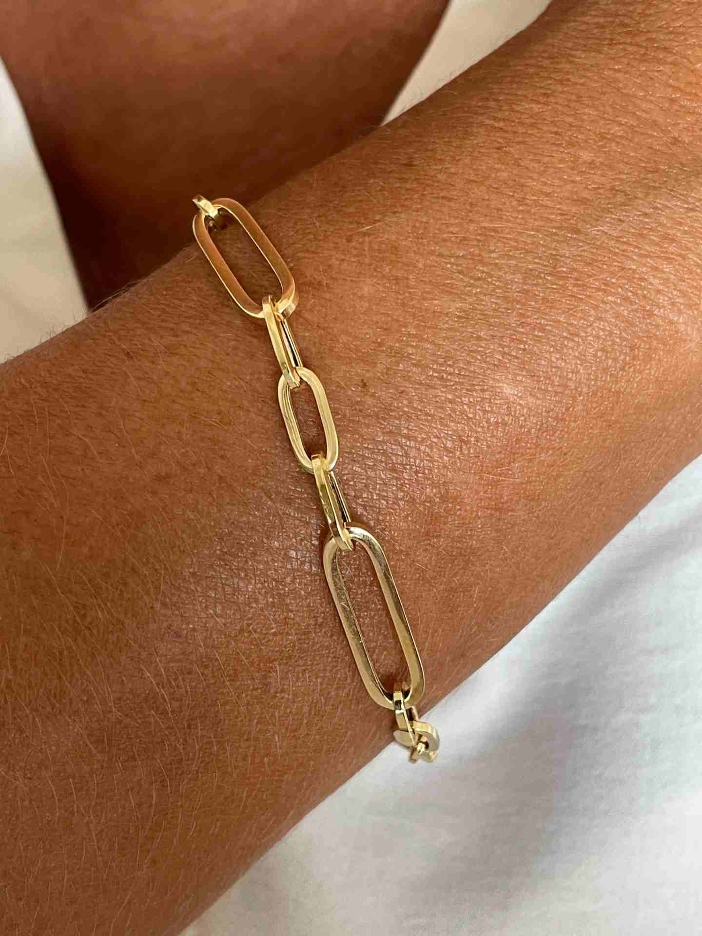 VICENZA pulsera plata 1ª ley bañada oro eslabones lisos alargados - Roman Joyero