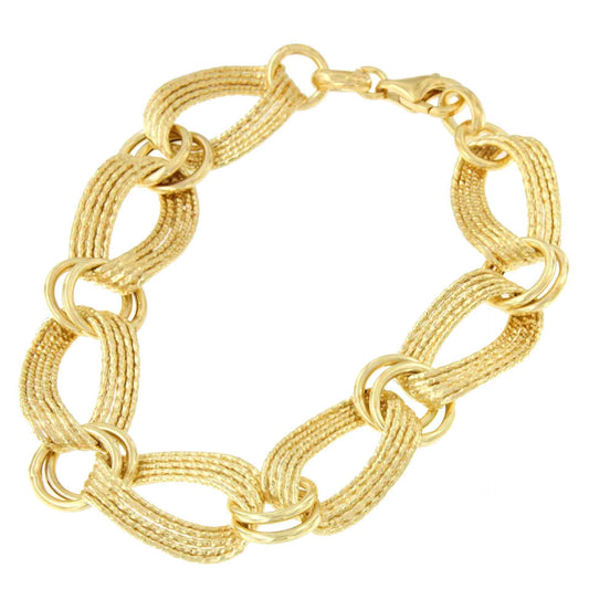 TURIN pulsera plata 1ª ley bañada oro eslabones lisos y mates - Roman Joyero