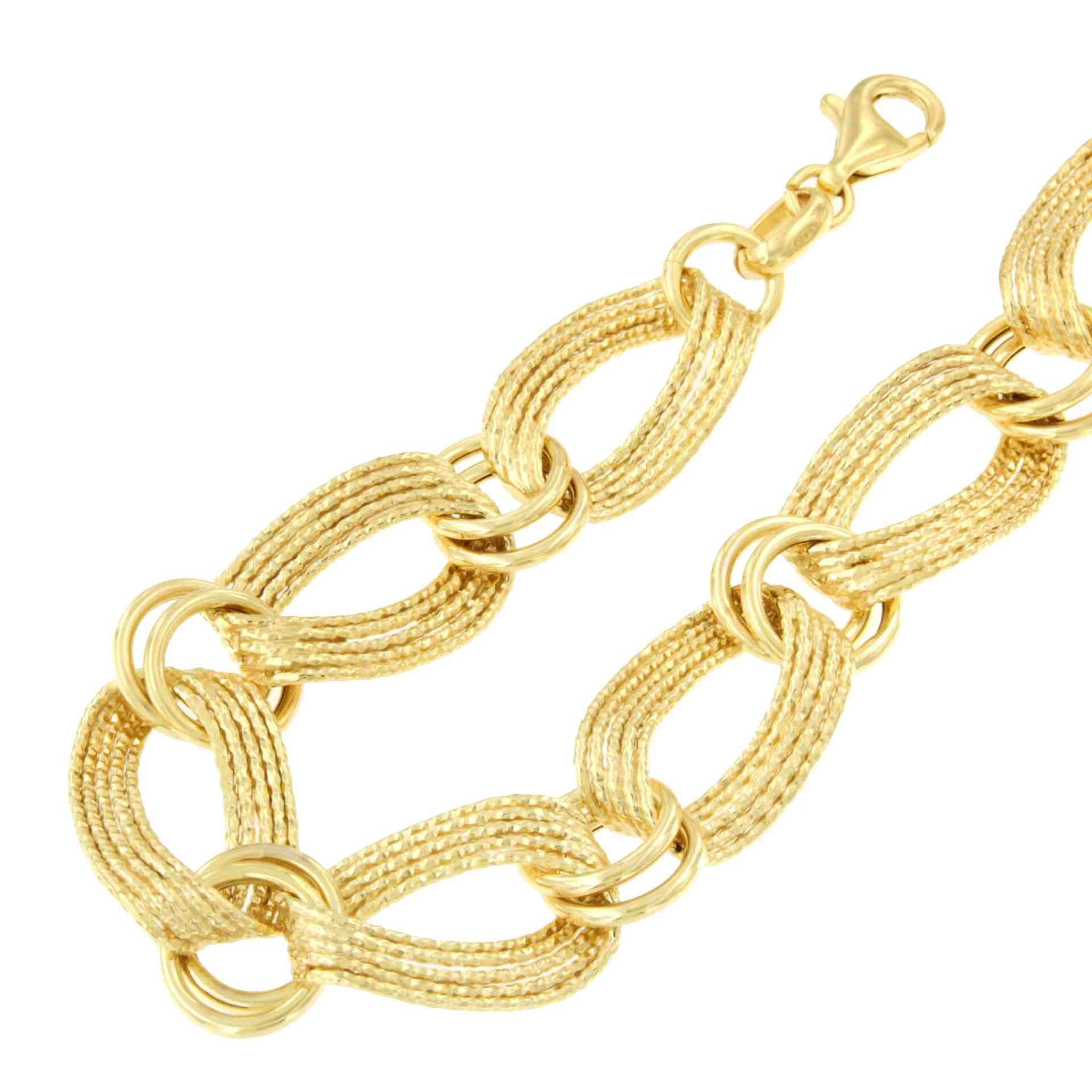 TURIN pulsera plata 1ª ley bañada oro eslabones lisos y mates - Roman Joyero