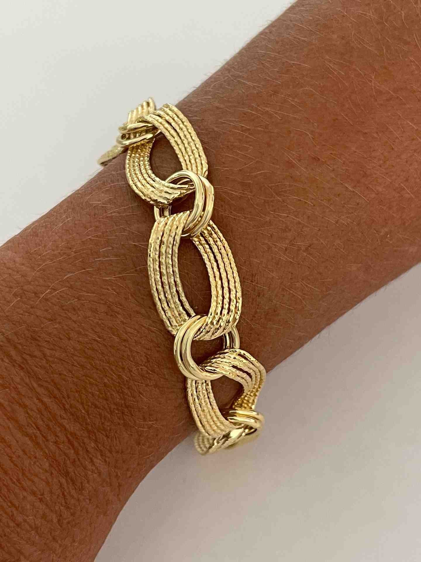 TURIN pulsera plata 1ª ley bañada oro eslabones lisos y mates - Roman Joyero