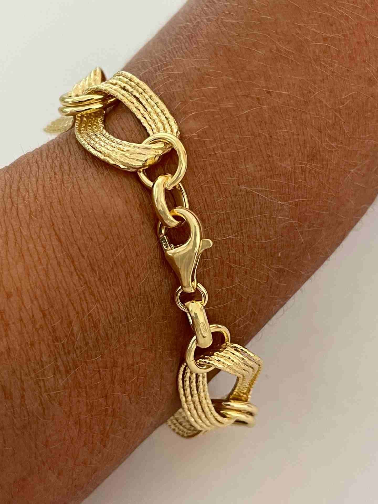 TURIN pulsera plata 1ª ley bañada oro eslabones lisos y mates - Roman Joyero