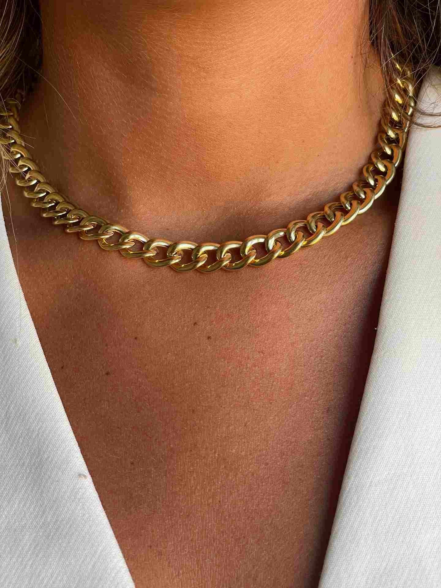 ARZACHENA gargantilla plata 1ª ley bañada oro eslabones barbados - Roman Joyero