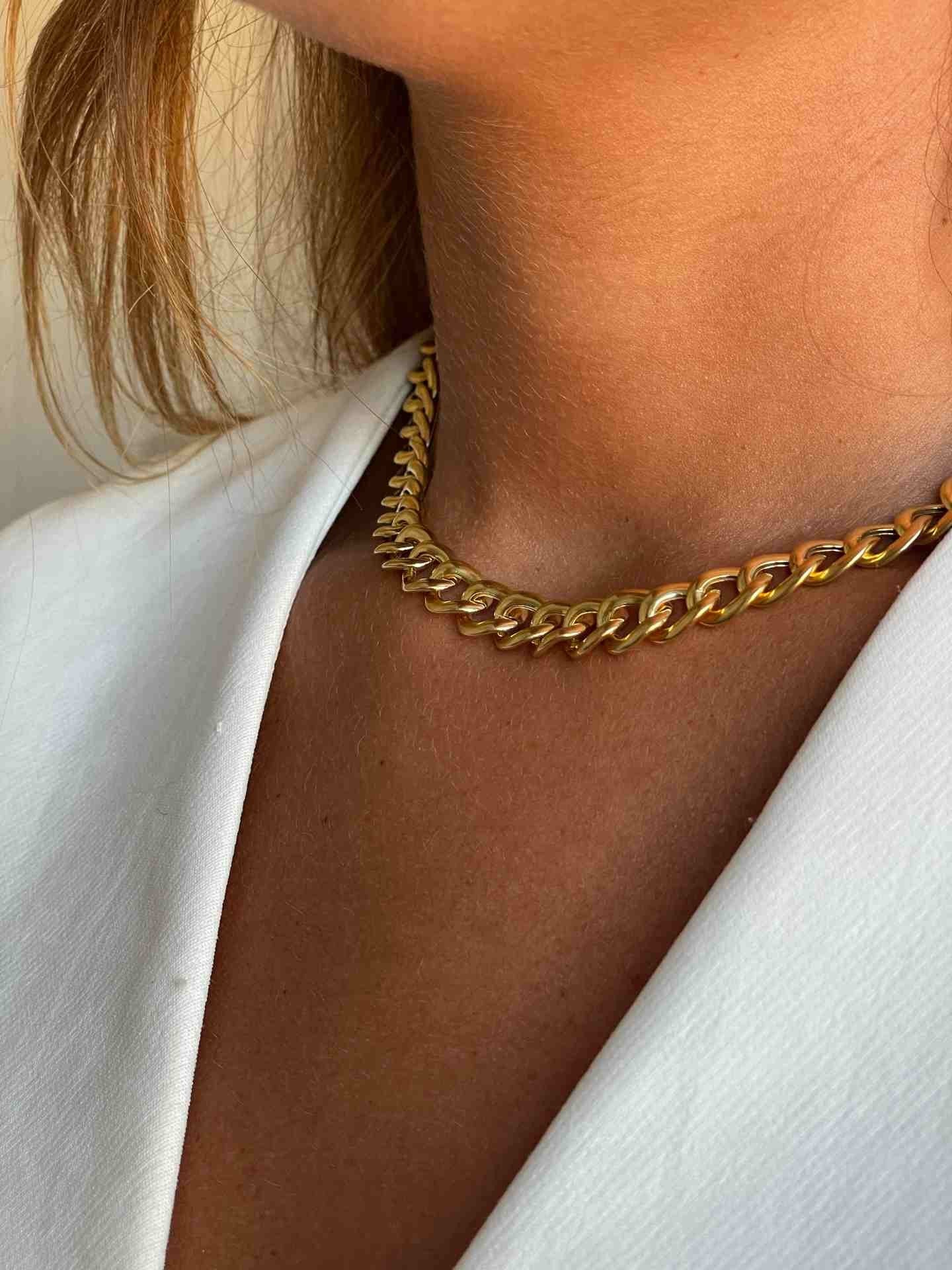 ARZACHENA gargantilla plata 1ª ley bañada oro eslabones barbados - Roman Joyero