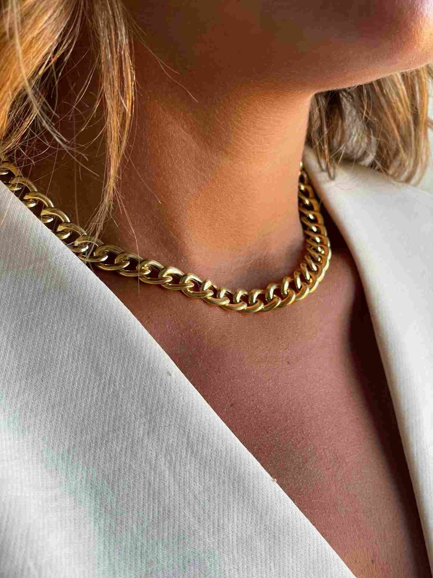 ARZACHENA gargantilla plata 1ª ley bañada oro eslabones barbados - Roman Joyero