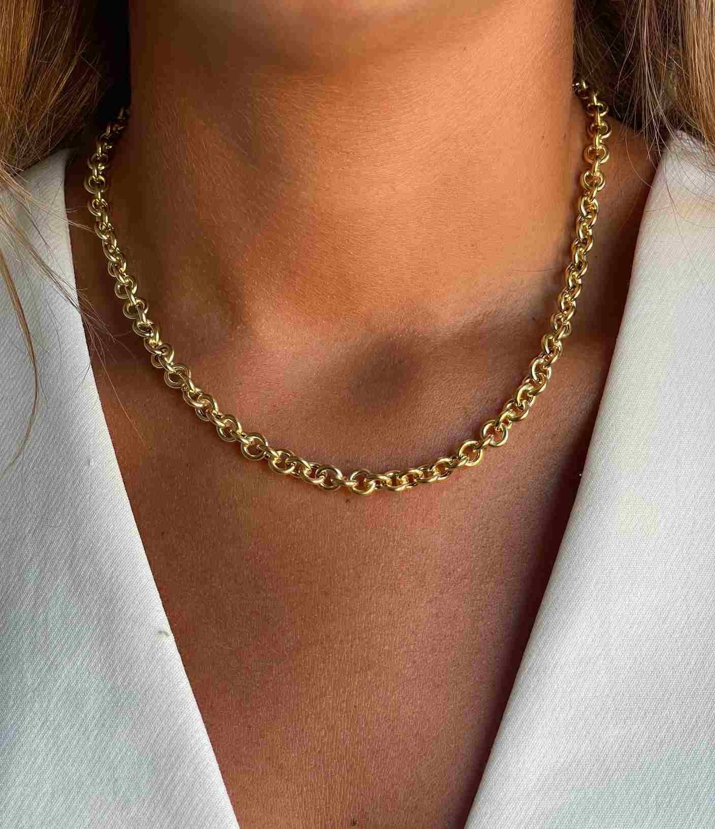 ROCK&ROLL gargantilla plata 1ª ley bañada oro eslabones redondos