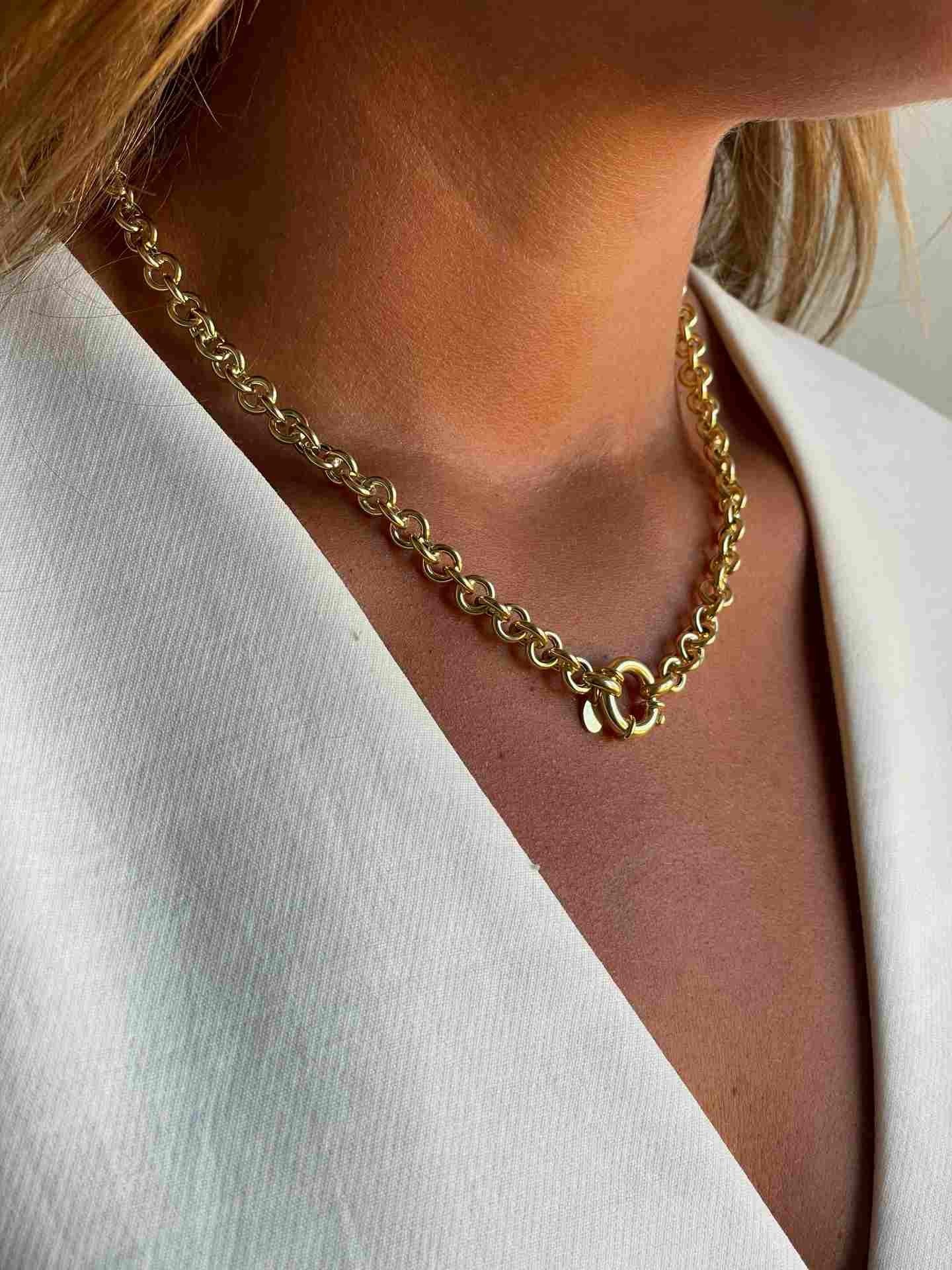 ROCK&ROLL gargantilla plata 1ª ley bañada oro eslabones redondos