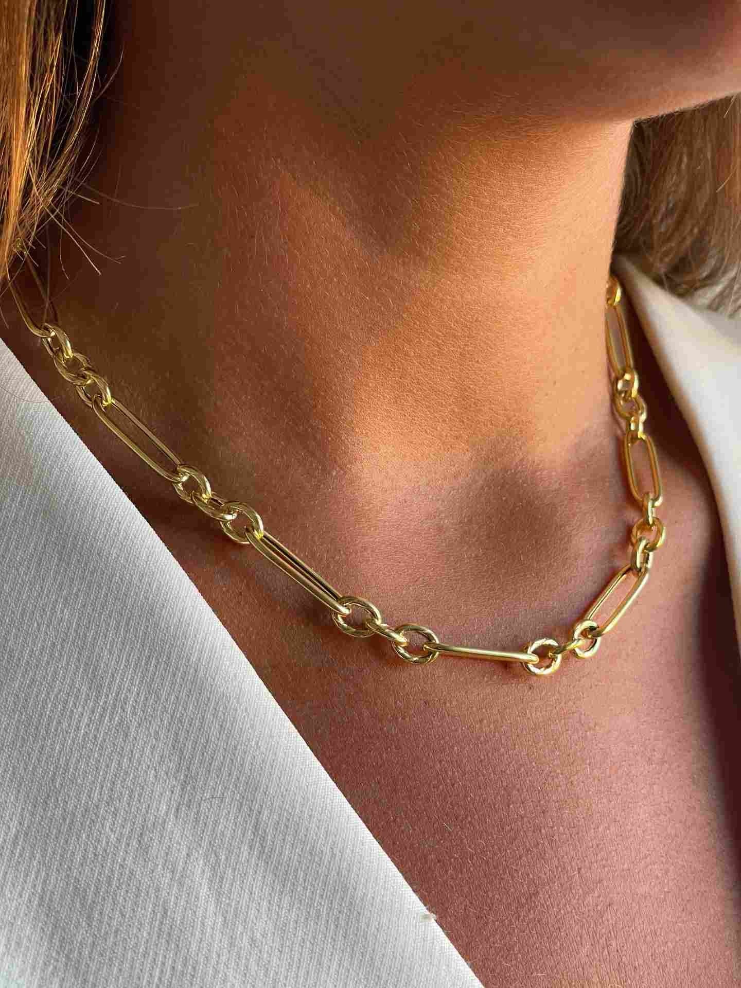 DORGALI gargantilla plata 1ª ley bañada oro eslabones diferentes