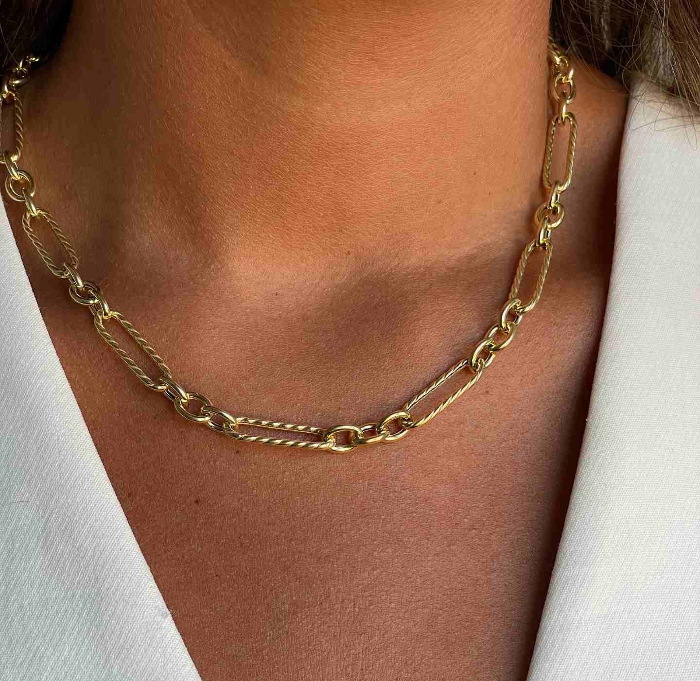 COMO gargantilla plata 1ª ley bañada oro eslabones lisos y mates