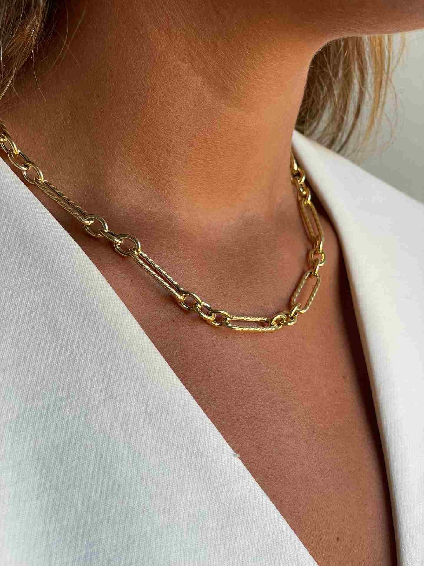 COMO gargantilla plata 1ª ley bañada oro eslabones lisos y mates