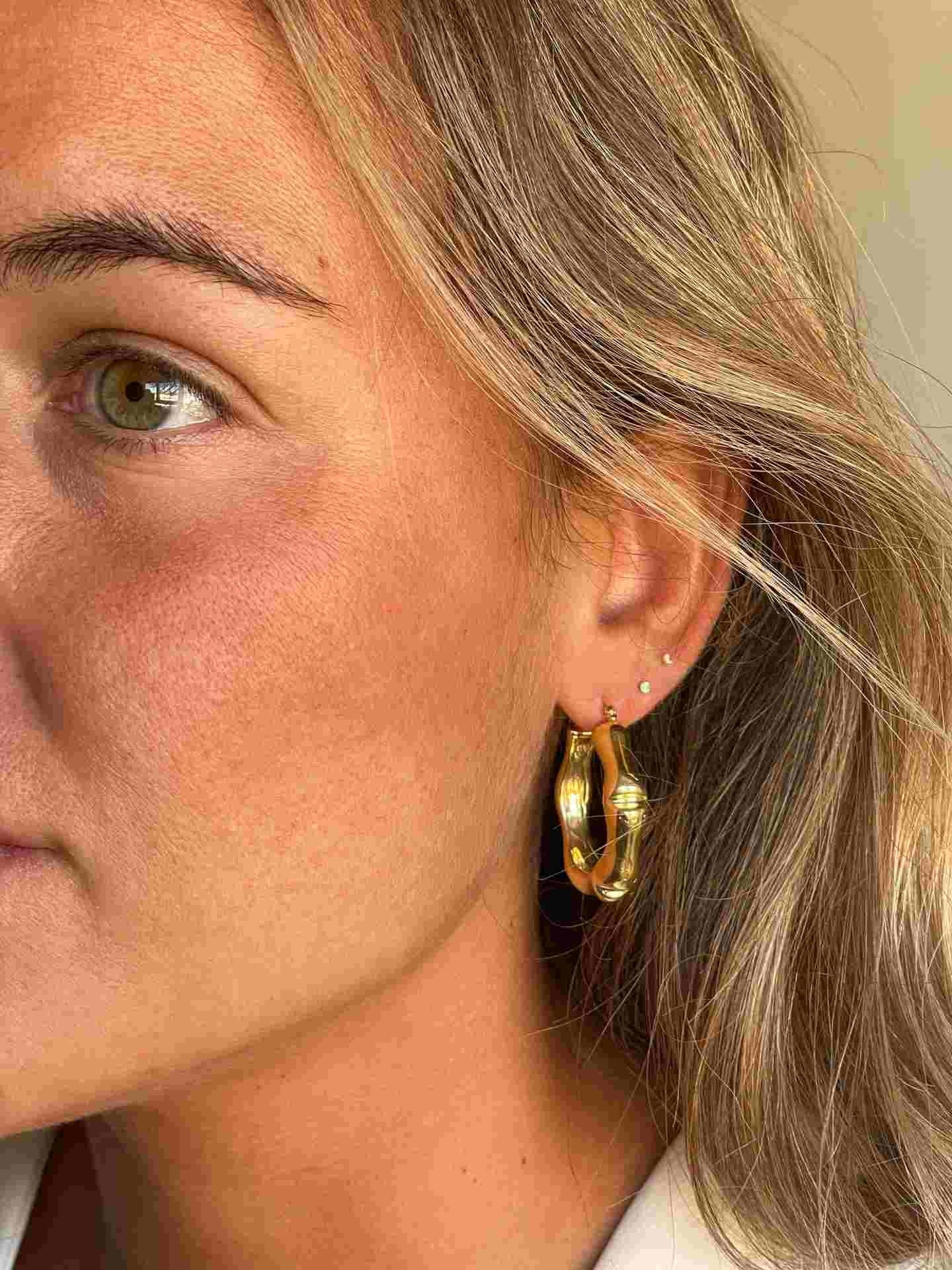 LA BOHEME argollas hexagonales en plata 1ª ley bañada oro - Roman Joyero