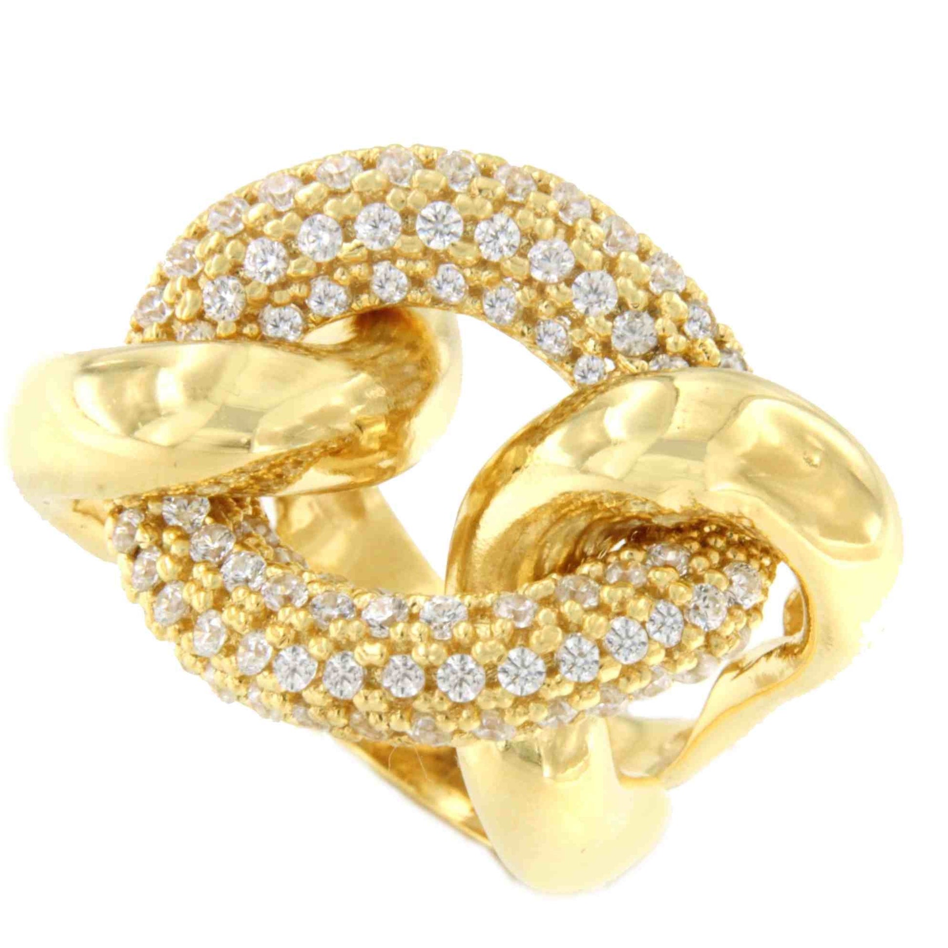 TURANDOT anillo circonitas barbado en plata 1ª ley bañada oro