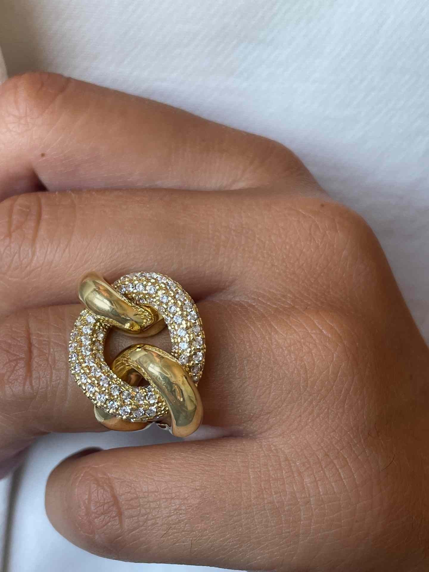 TURANDOT anillo circonitas barbado en plata 1ª ley bañada oro