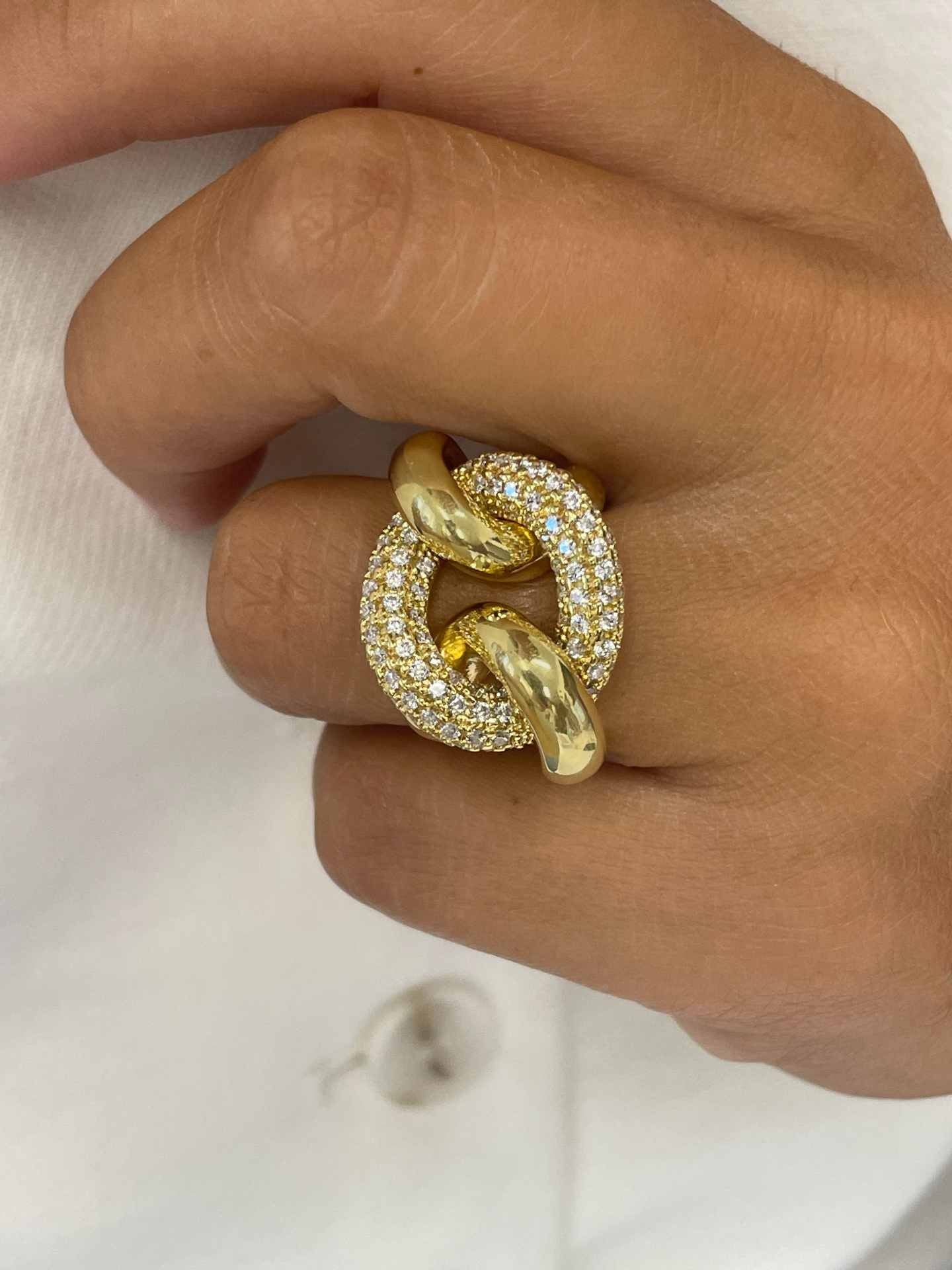 TURANDOT anillo circonitas barbado en plata 1ª ley bañada oro