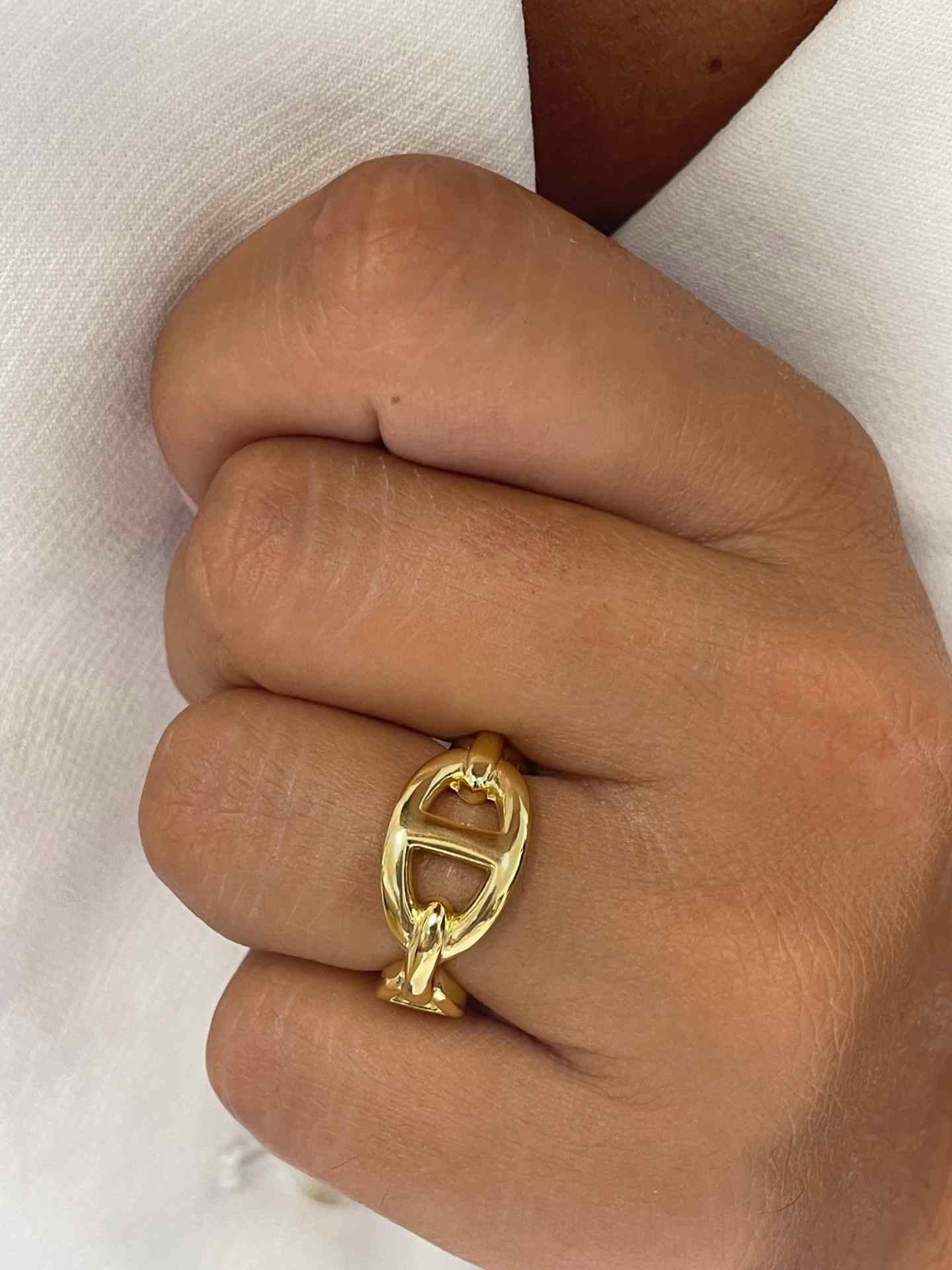 ERNANI anillo ancho eslabón barco plata 1ª ley bañada oro